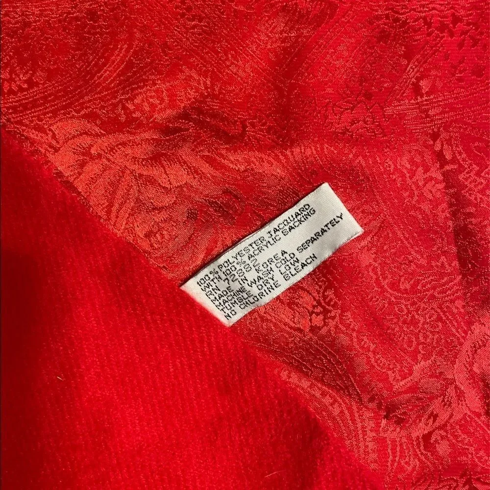 Vintage Red Paisley scarf woolly on one side, silky self patterned on the other